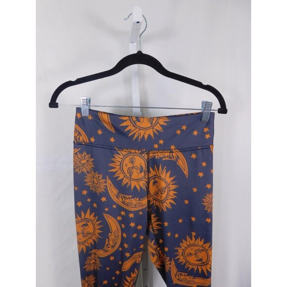 Celestial Sun Moon Stars Leggings Womens Medium Blue Orange Tie Ankle Yoga Wrap - Picture 2 of 11